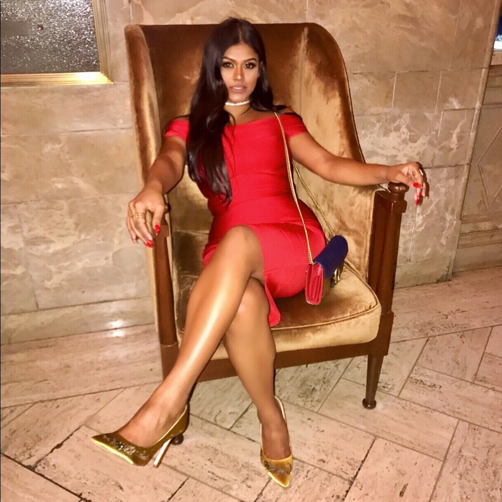 Mistress Rocks Red Off the Shoulder Bandage Dress